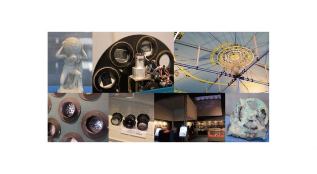 画像：企画展「宇宙（そら）を創る」のイメージ画像。過去のプラネタリウム機器などのコラージュ画像